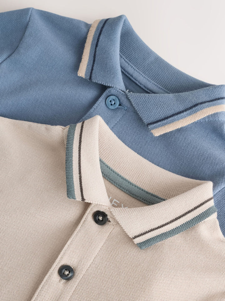 Blue/Neutral Short Sleeve Polo and Shorts Set 2 Pack (3mths-7yrs)