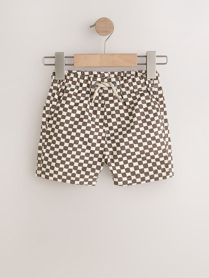 Brown/Star/Checkerboard Pull On Shorts 3 Pack (3mths-7yrs)