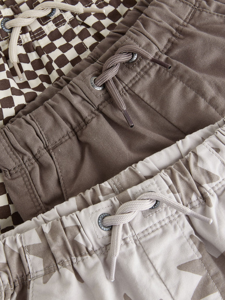 Brown/Star/Checkerboard Pull On Shorts 3 Pack (3mths-7yrs)