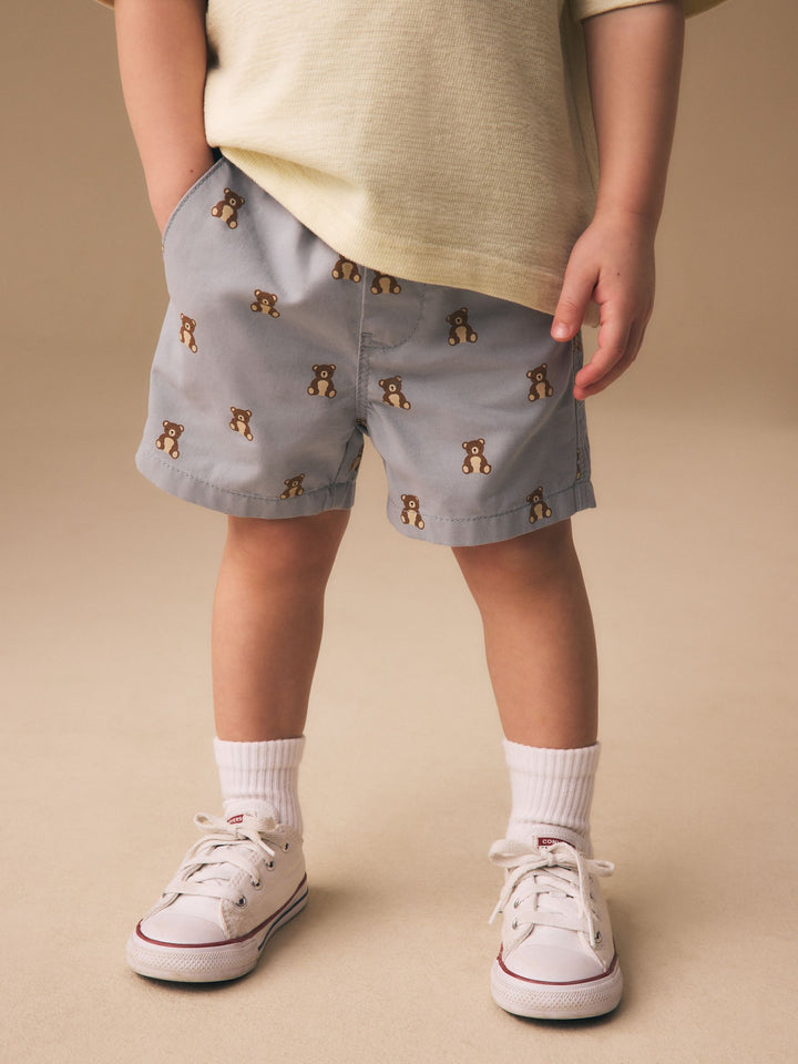 Blue Bear Print Pull On Shorts (3mths-7yrs)
