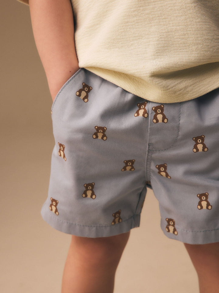 Blue Bear Print Pull On Shorts (3mths-7yrs)