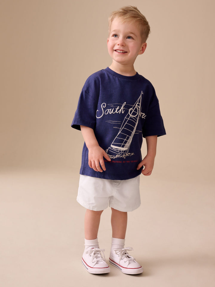 Navy/Chambray/Tan/White/Blue Pull On Shorts 5 Pack (3mths-7yrs)