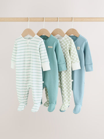Green Two Way Zip Baby Sleepsuits 4 Pack (0mths-2yrs)