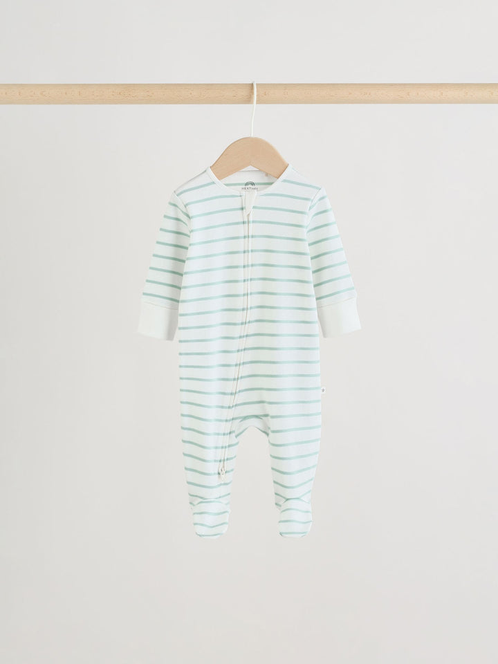 Green Two Way Zip Baby Sleepsuits 4 Pack (0mths-2yrs)