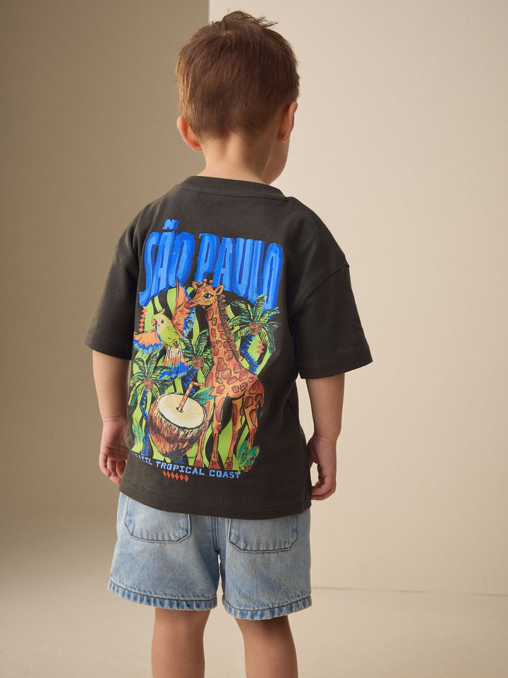 Charcoal Grey Sao Paulo Short Sleeve Back Print T-Shirt (3mths-7yrs)