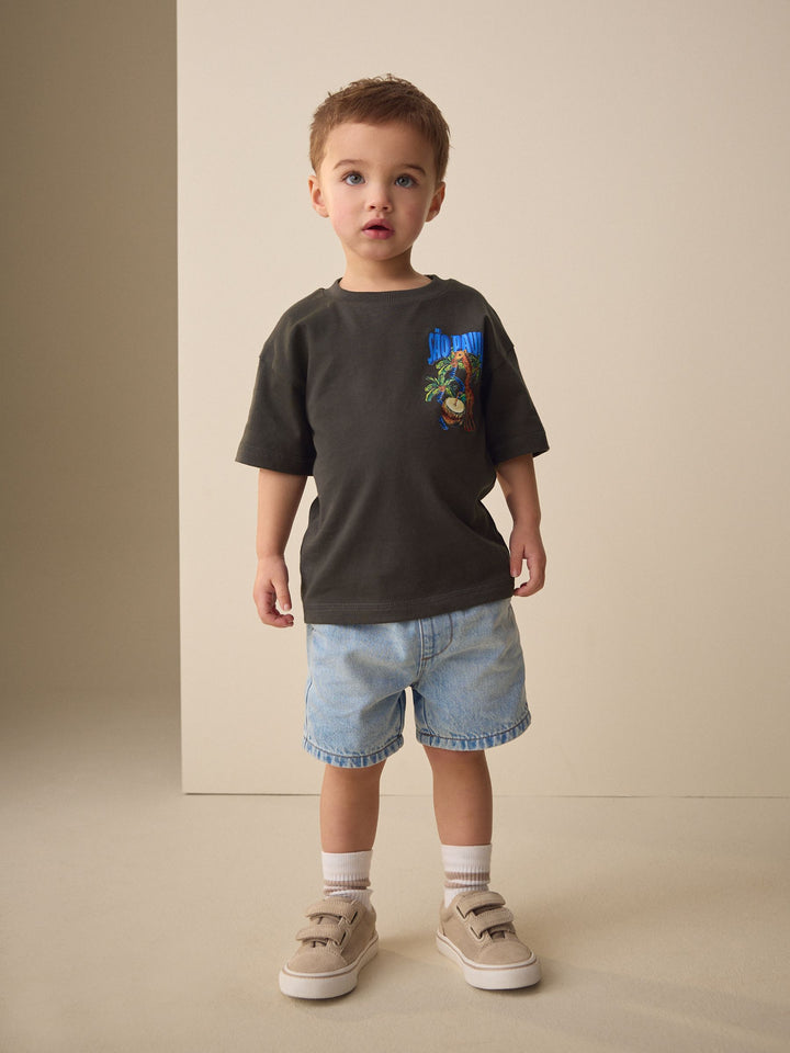 Charcoal Grey Sao Paulo Short Sleeve Back Print T-Shirt (3mths-7yrs)