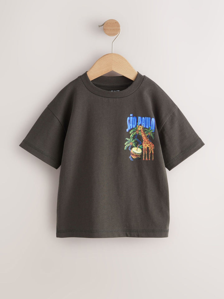 Charcoal Grey Sao Paulo Short Sleeve Back Print T-Shirt (3mths-7yrs)