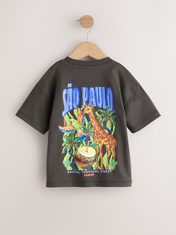 Charcoal Grey Sao Paulo Short Sleeve Back Print T-Shirt (3mths-7yrs)