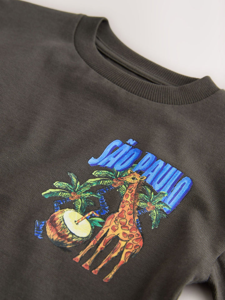 Charcoal Grey Sao Paulo Short Sleeve Back Print T-Shirt (3mths-7yrs)