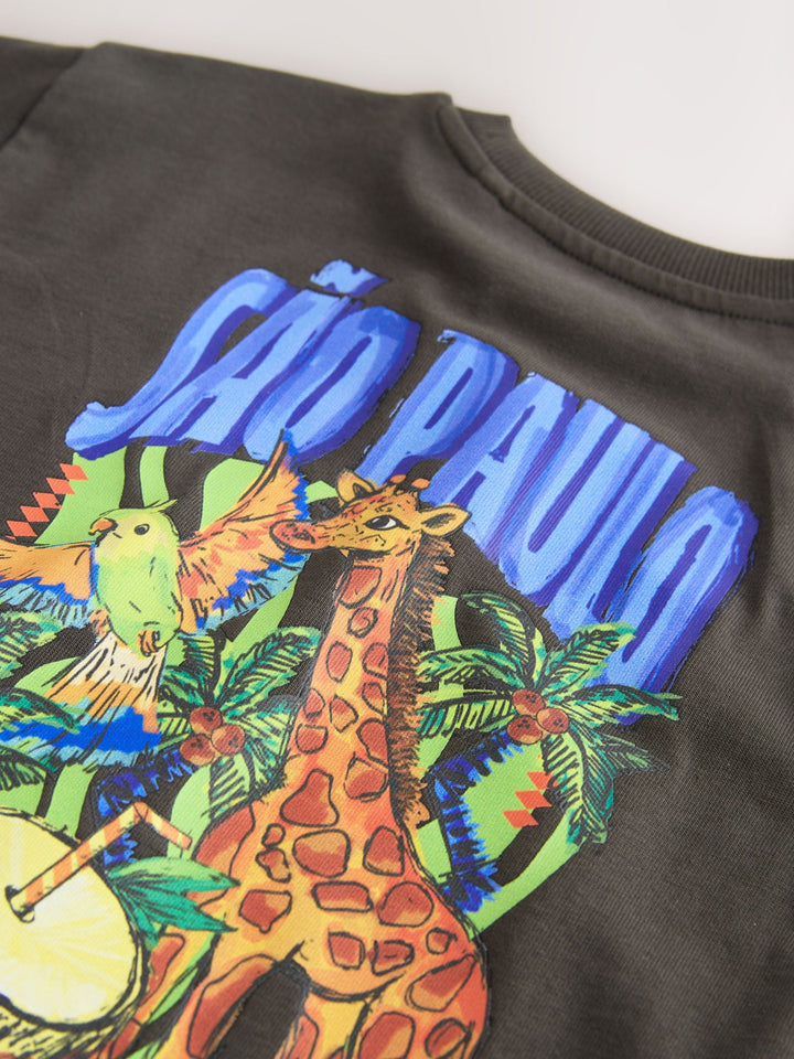 Charcoal Grey Sao Paulo Short Sleeve Back Print T-Shirt (3mths-7yrs)
