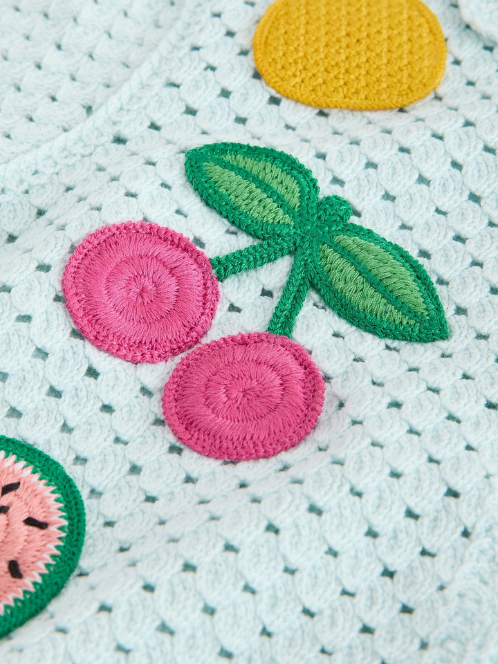 Blue Crochet Embroidered Knitted Shorts Set (3mths-7yrs)