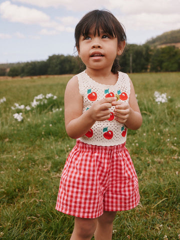 Red Crochet Cherry Top With Gingham Shorts (12mths-7yrs)
