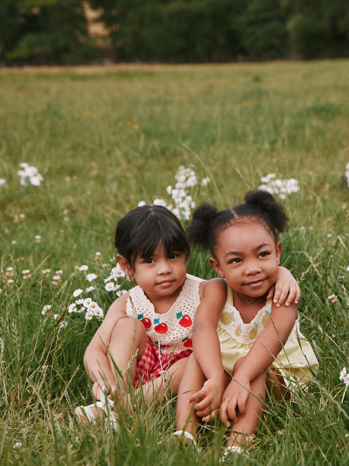 Red Crochet Cherry Top With Gingham Shorts (12mths-7yrs)