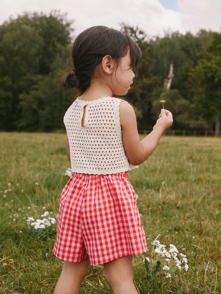 Red Crochet Cherry Top With Gingham Shorts (12mths-7yrs)