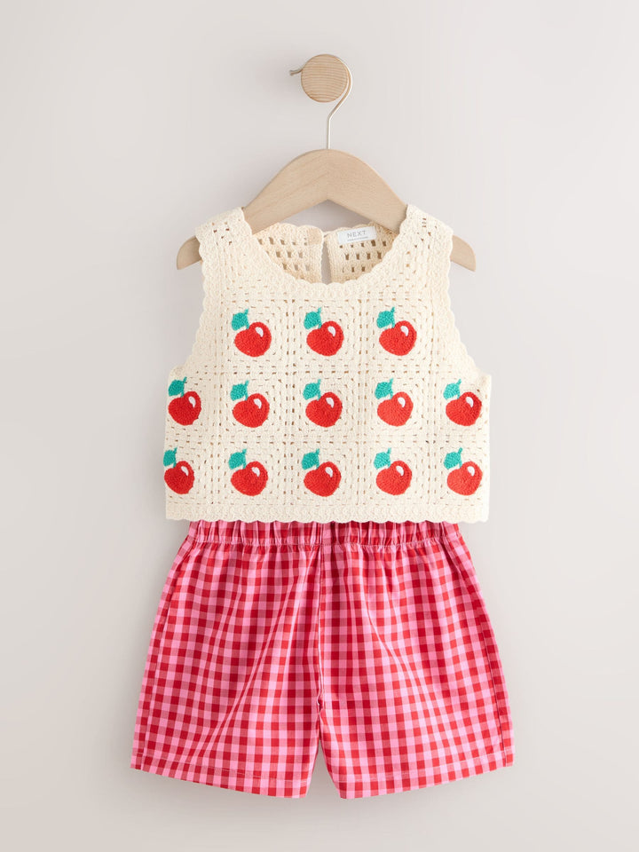 Red Crochet Cherry Top With Gingham Shorts (12mths-7yrs)