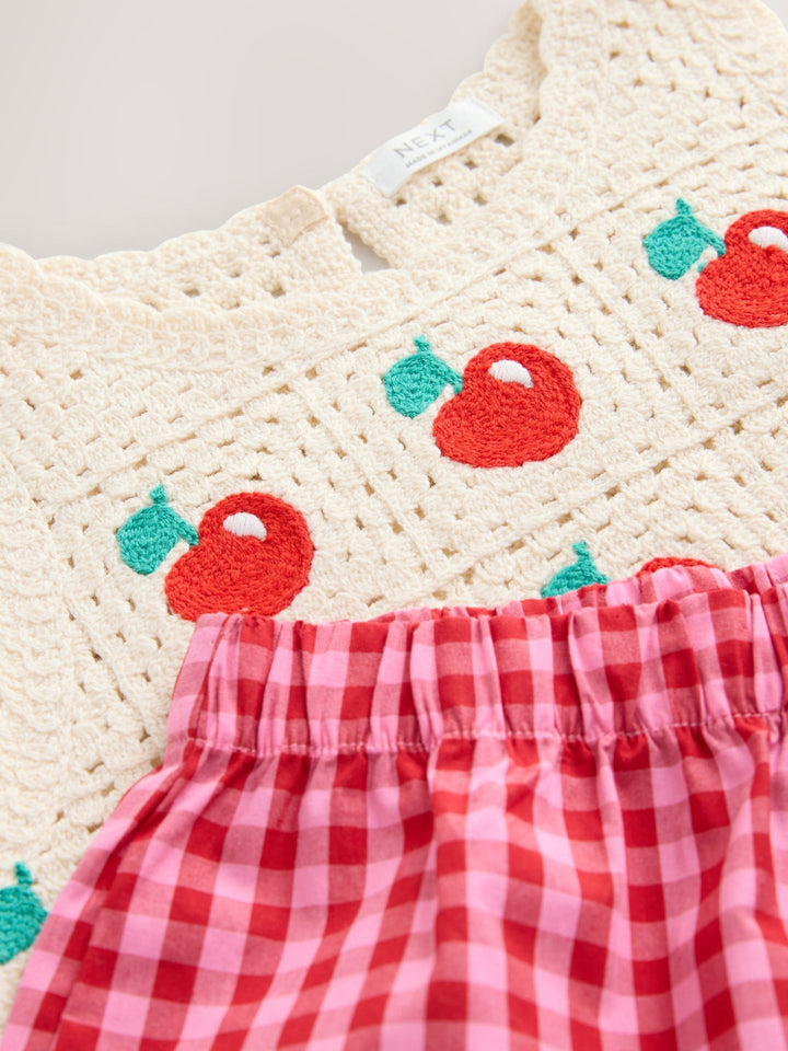 Red Crochet Cherry Top With Gingham Shorts (12mths-7yrs)