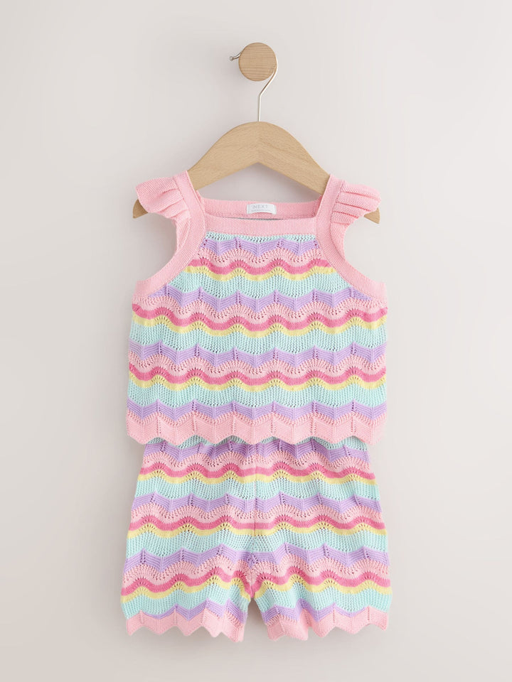 Pink Stripe Knitted Top And Shorts Set (3mths-7yrs)