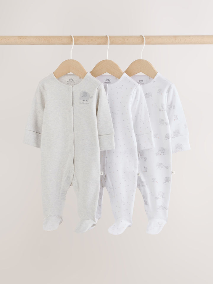 Grey Elephant Baby Sleepsuits 3 Pack (0-2yrs)