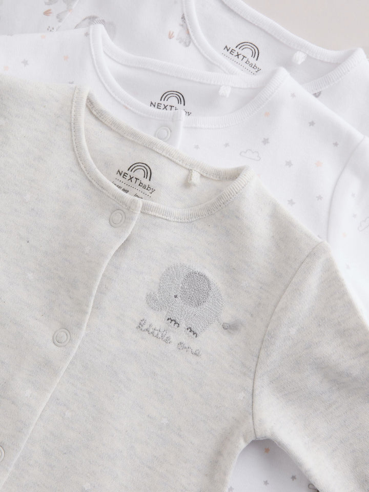 Grey Elephant Baby Sleepsuits 3 Pack (0-2yrs)