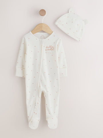Cream Baby Sleepsuit and Hat Set (0-9mths)