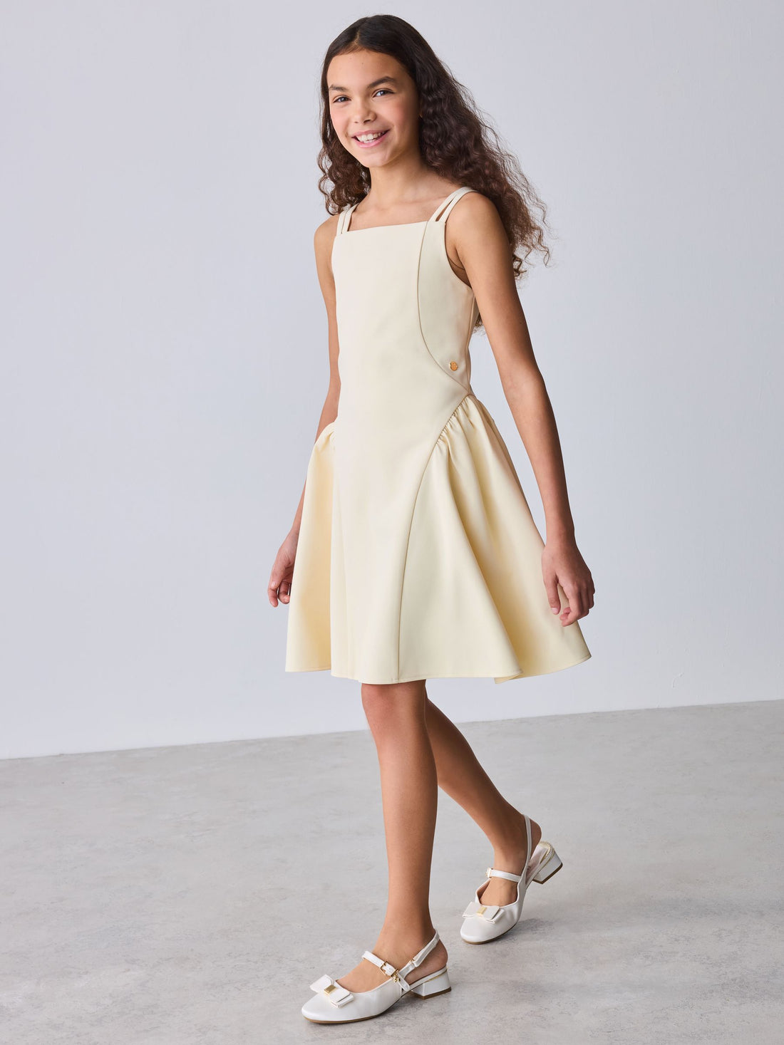 Baker by Ted Baker Structured Double Strap Skater Yellow Dress