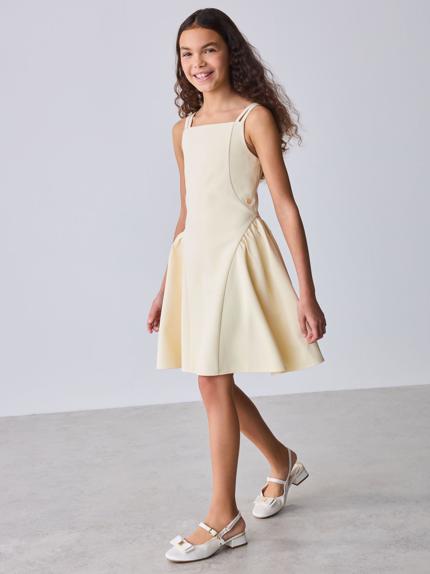 Baker by Ted Baker Structured Double Strap Skater Yellow Dress