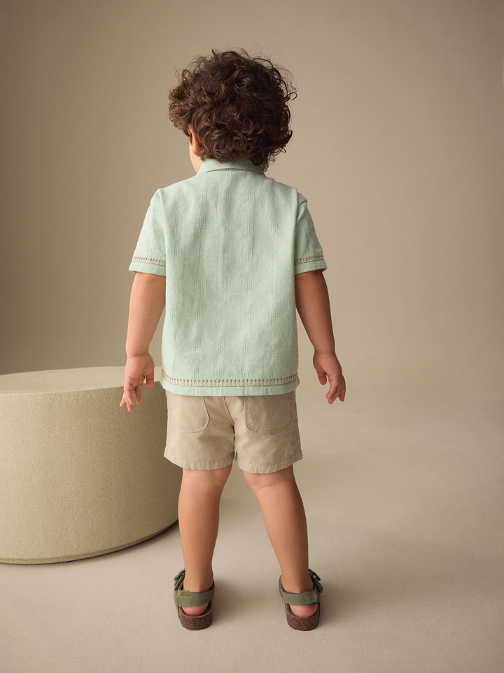 Mint Green Safari Embroidery Short Sleeve Shirt (3mths-7yrs)