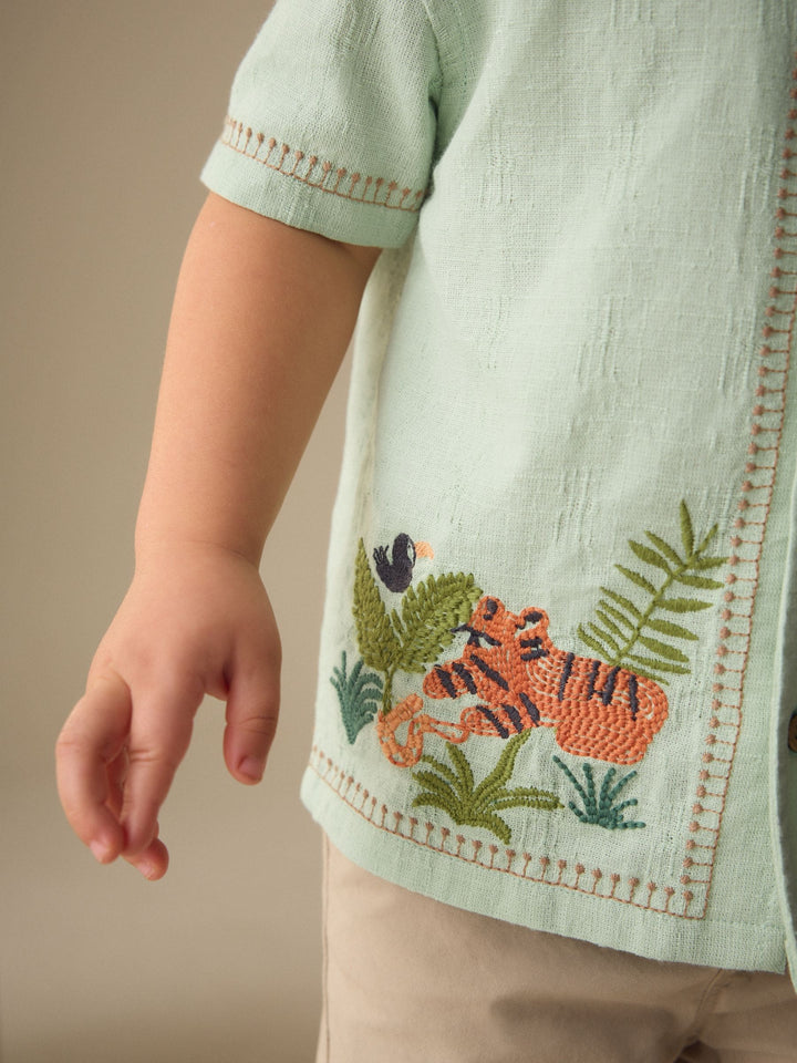 Mint Green Safari Embroidery Short Sleeve Shirt (3mths-7yrs)
