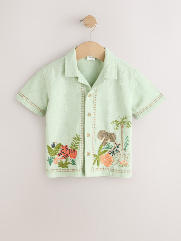 Mint Green Safari Embroidery Short Sleeve Shirt (3mths-7yrs)