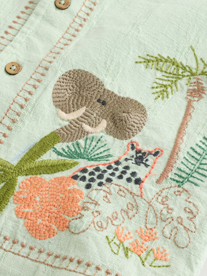 Mint Green Safari Embroidery Short Sleeve Shirt (3mths-7yrs)