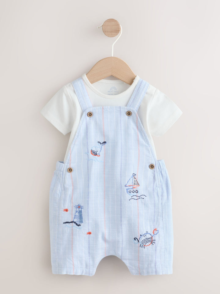 Blue Nautical Stripe Dungarees And Bodysuit Baby Set (0mths-2yrs)