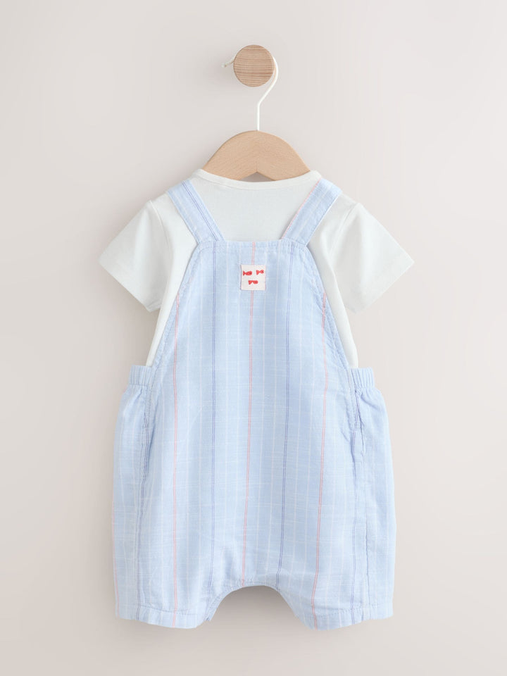 Blue Nautical Stripe Dungarees And Bodysuit Baby Set (0mths-2yrs)
