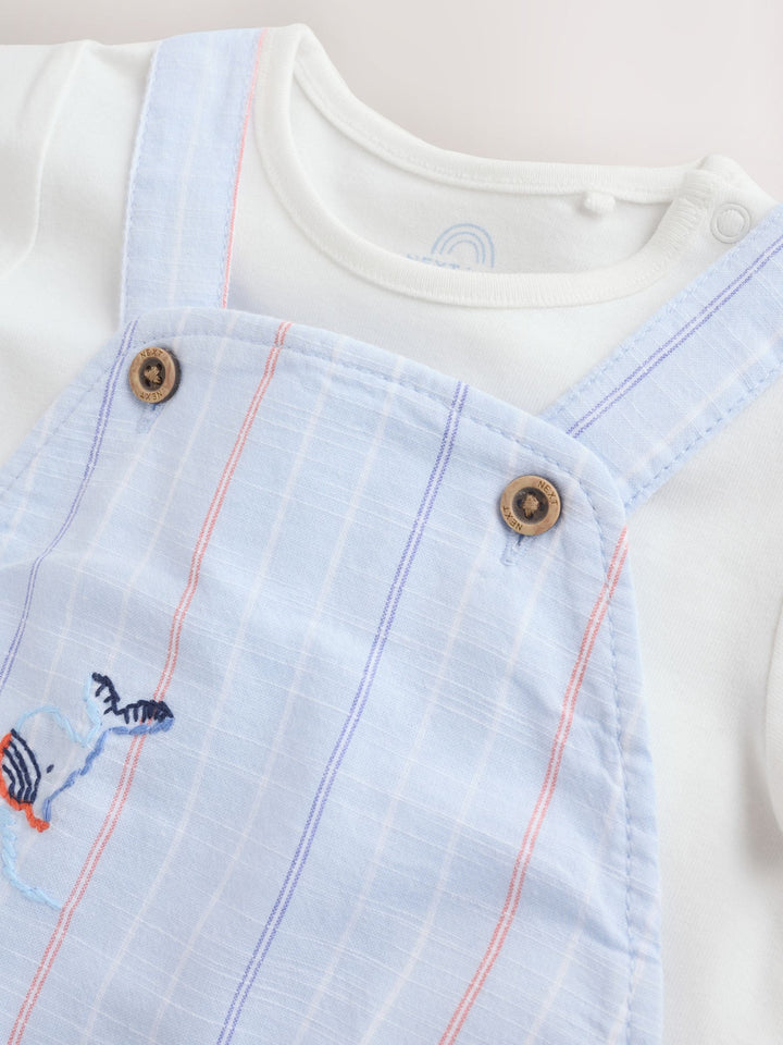 Blue Nautical Stripe Dungarees And Bodysuit Baby Set (0mths-2yrs)