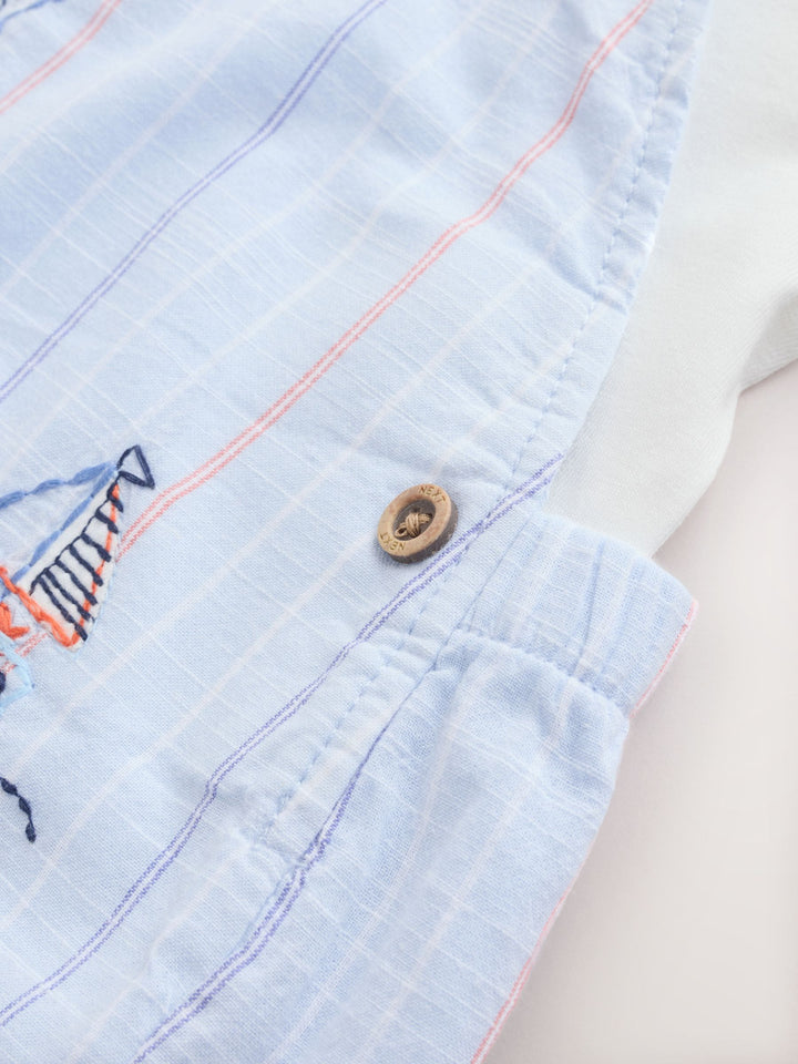 Blue Nautical Stripe Dungarees And Bodysuit Baby Set (0mths-2yrs)