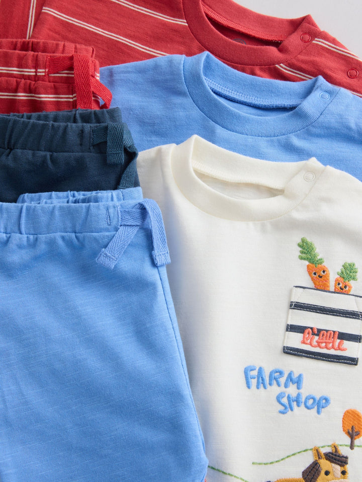 Blue/Red Homegrown Farm Tops and Shorts Baby Set 6 Piece (0mths-3yrs)