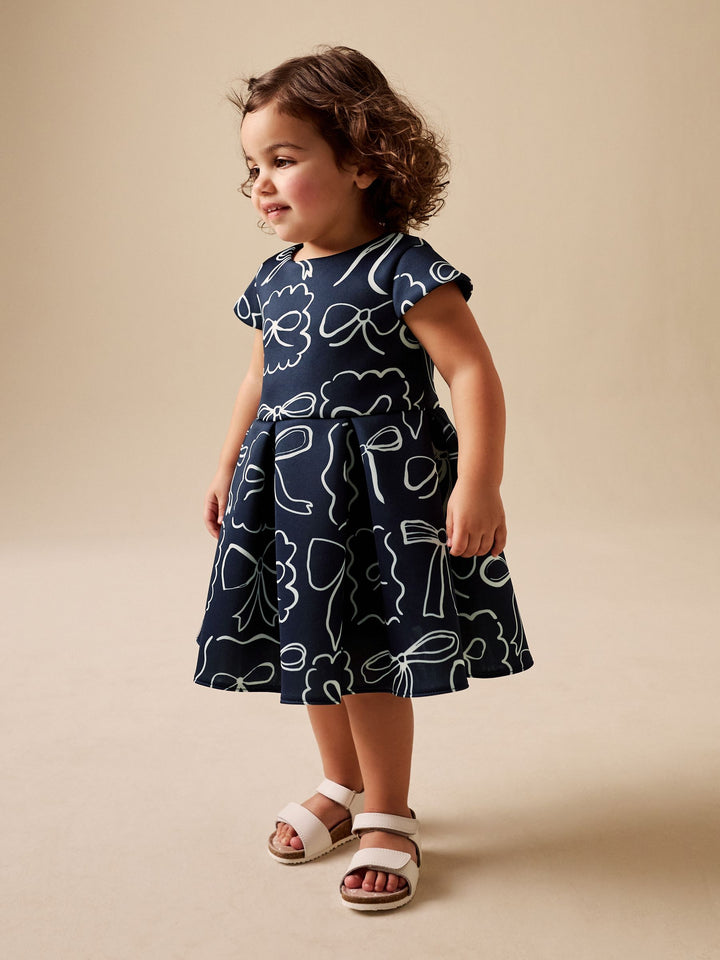 Navy Bows Scuba Occasion Dress (3mths-8yrs)