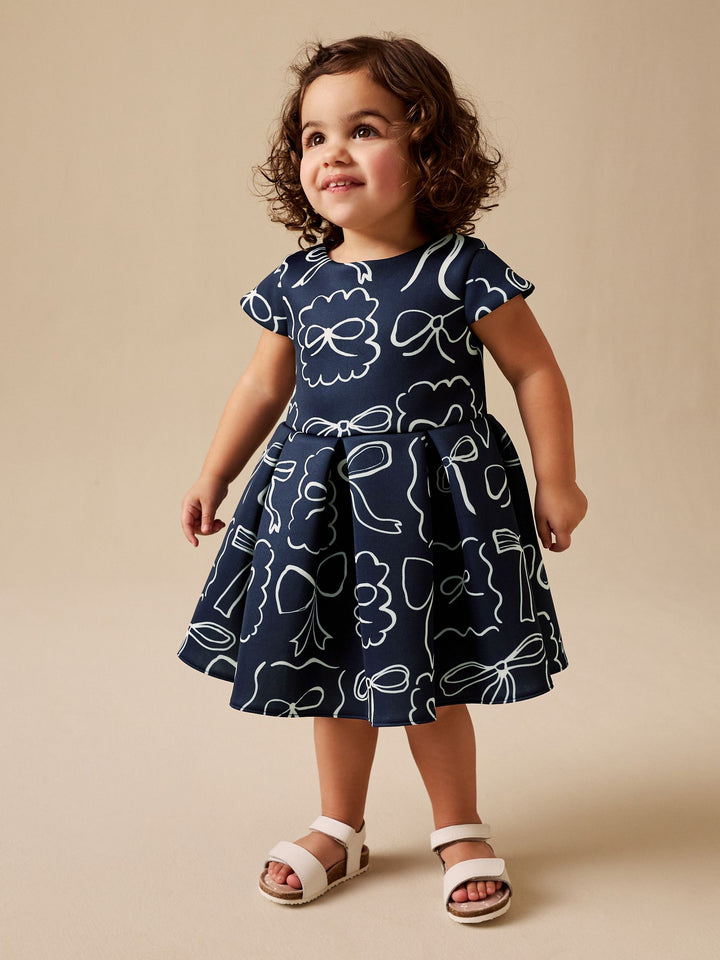 Navy Bows Scuba Occasion Dress (3mths-8yrs)