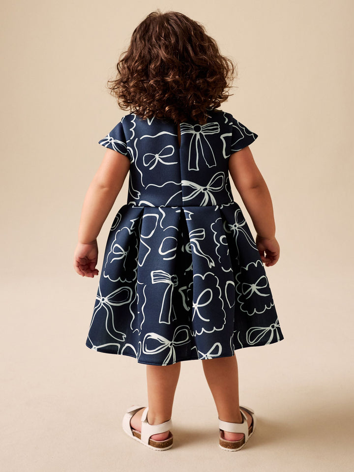 Navy Bows Scuba Occasion Dress (3mths-8yrs)