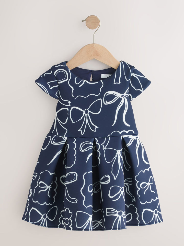 Navy Bows Scuba Occasion Dress (3mths-8yrs)