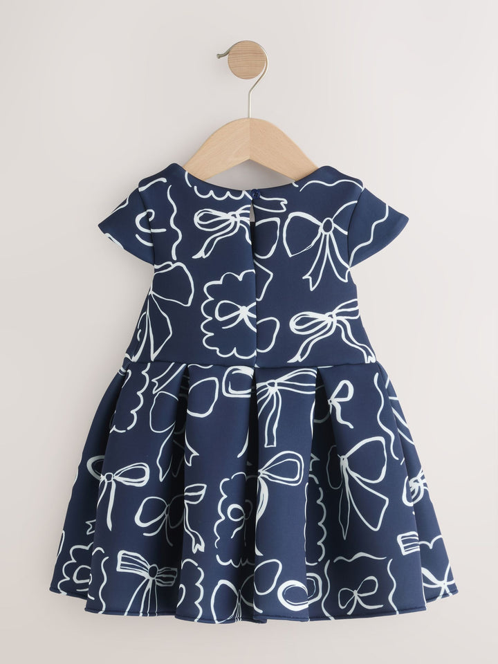 Navy Bows Scuba Occasion Dress (3mths-8yrs)