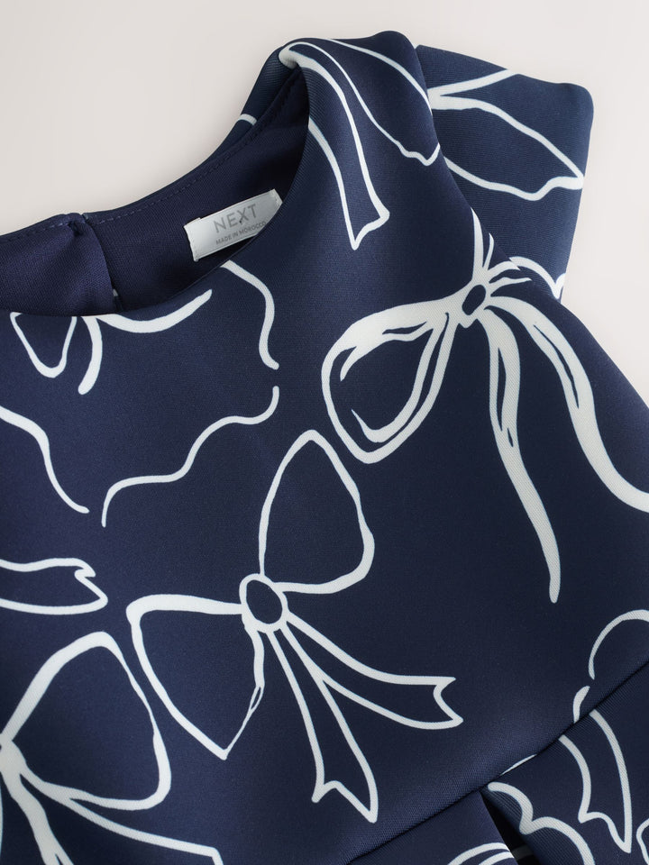 Navy Bows Scuba Occasion Dress (3mths-8yrs)