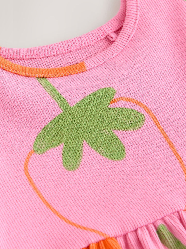 Pink Strawberry Short Sleeve Ribbed Dress (3mths-7yrs)