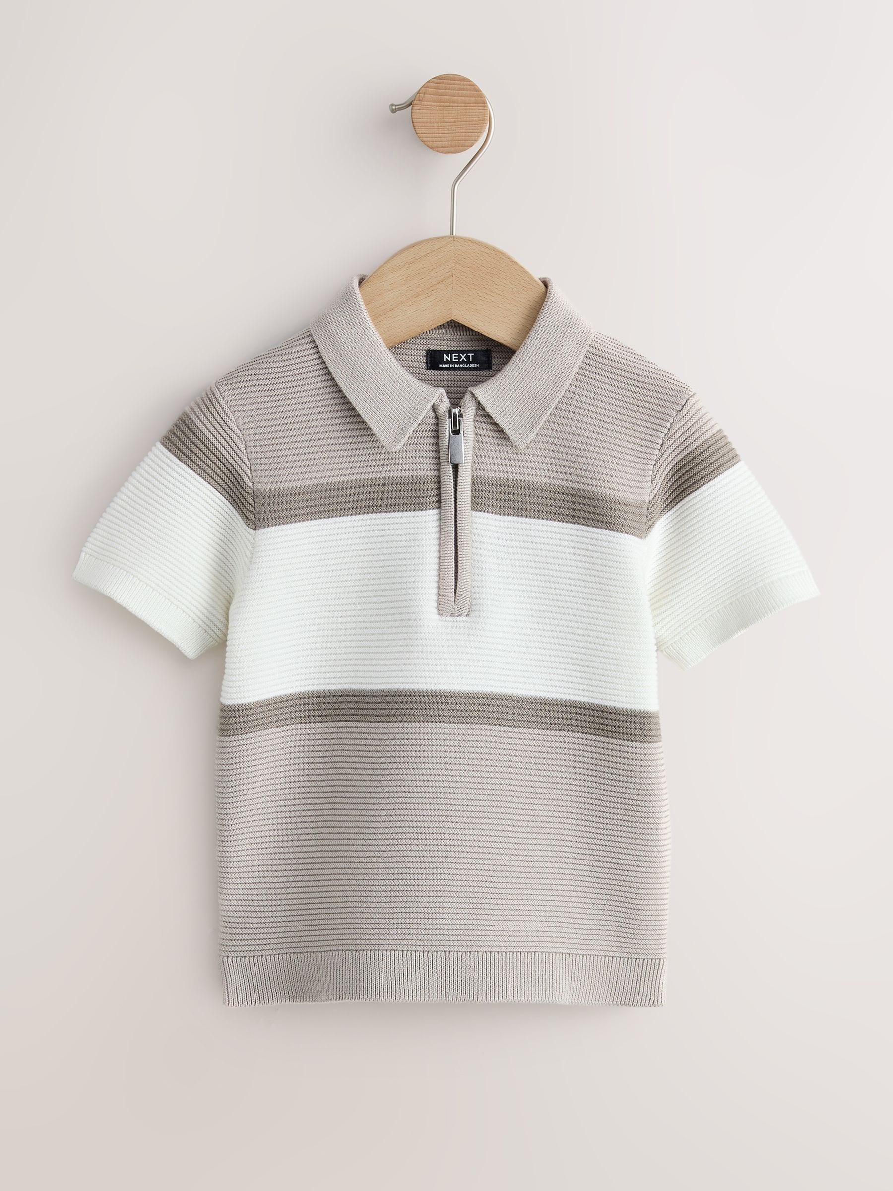 Neutral Colourblock Knitted Zip Neck Polo Shirt (3mths-7yrs)