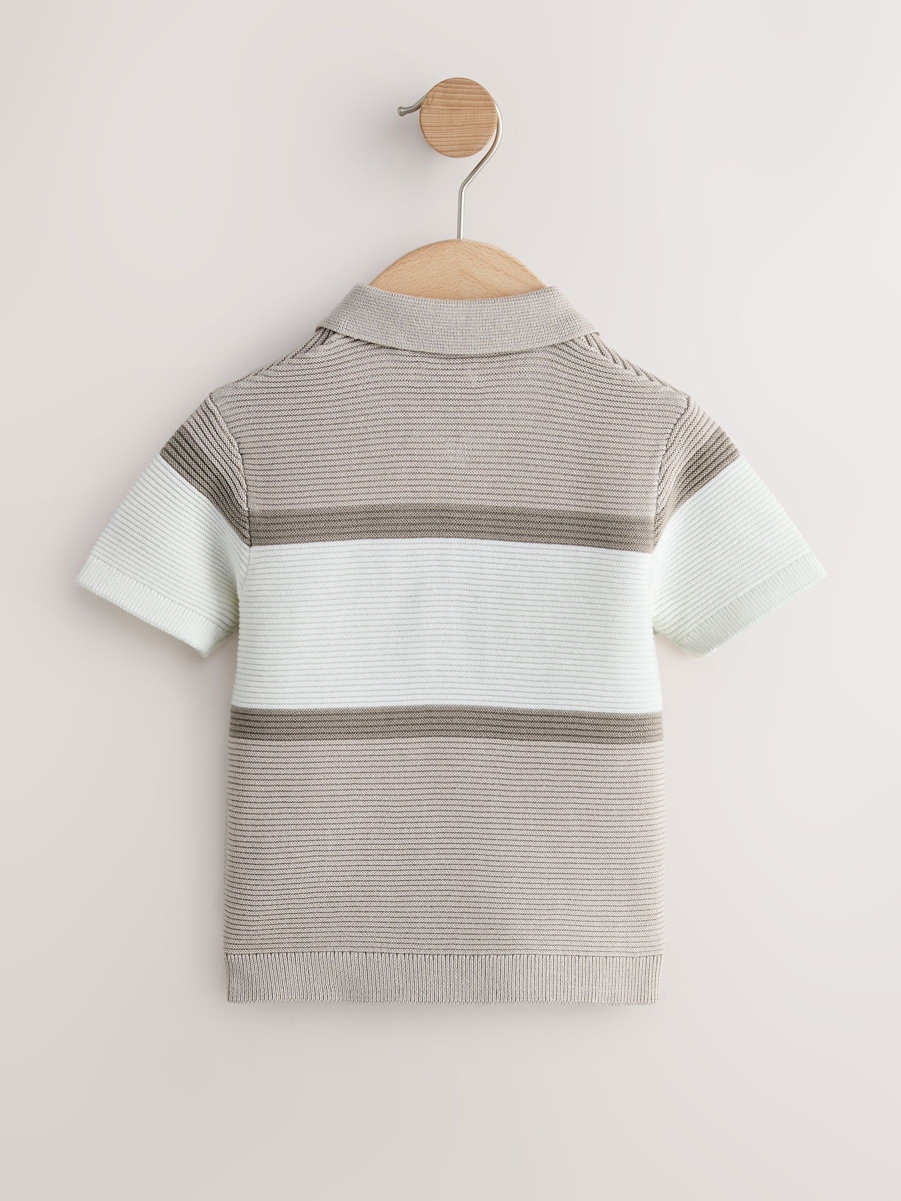 Neutral Colourblock Knitted Zip Neck Polo Shirt (3mths-7yrs)