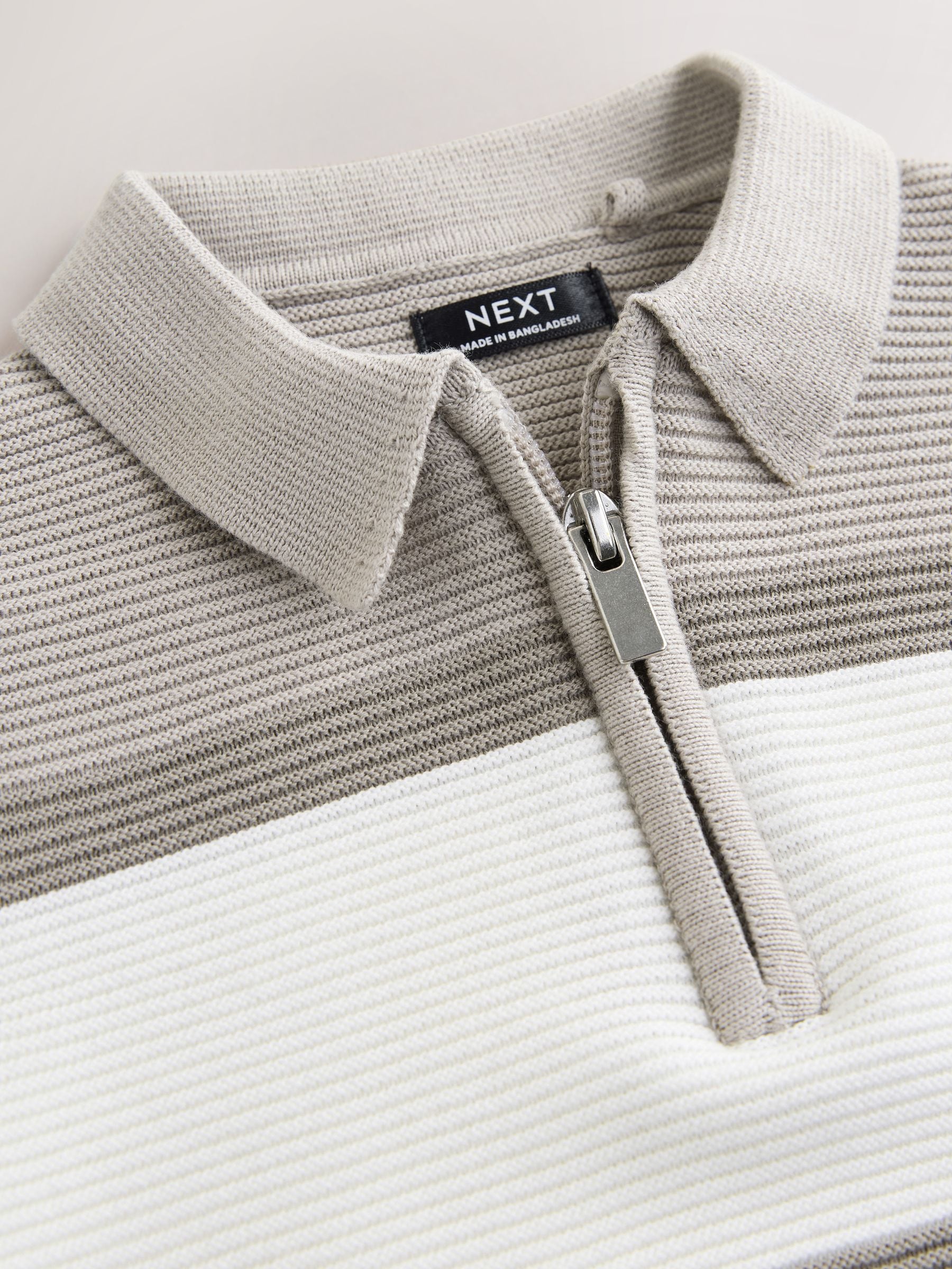 Neutral Colourblock Knitted Zip Neck Polo Shirt (3mths-7yrs)