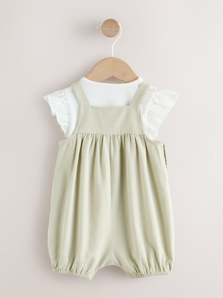Sage Green Embroidered Baby Dungarees and Bodysuits Set 2 Piece (0mths-2yrs)