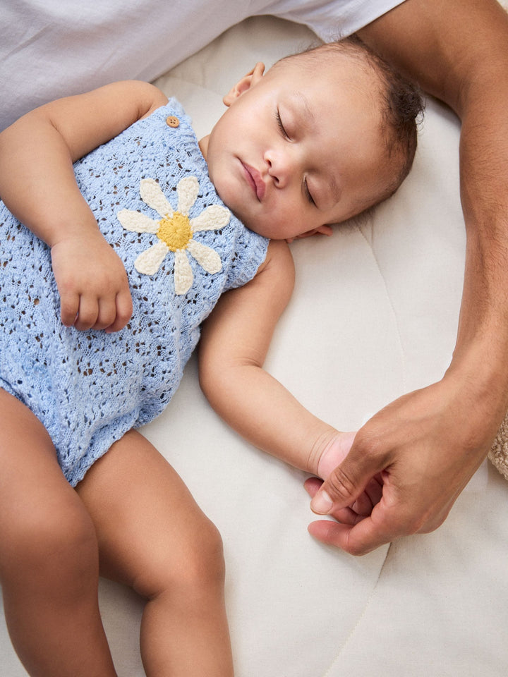 Blue Daisy Knitted Baby Romper (0mths-2yrs)