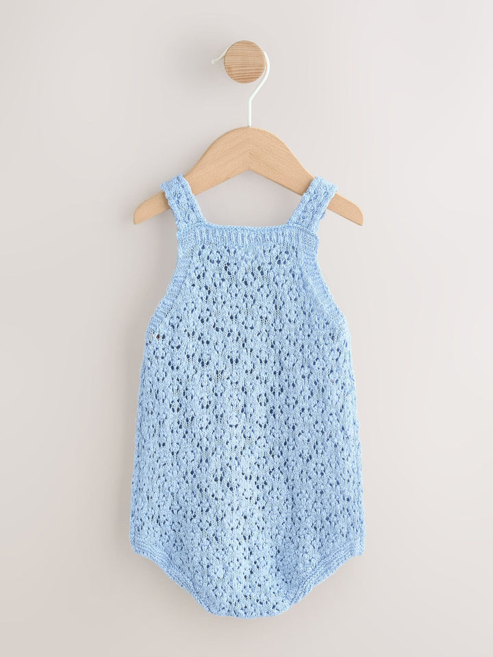 Blue Daisy Knitted Baby Romper (0mths-2yrs)