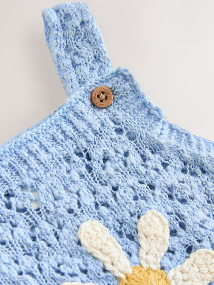 Blue Daisy Knitted Baby Romper (0mths-2yrs)