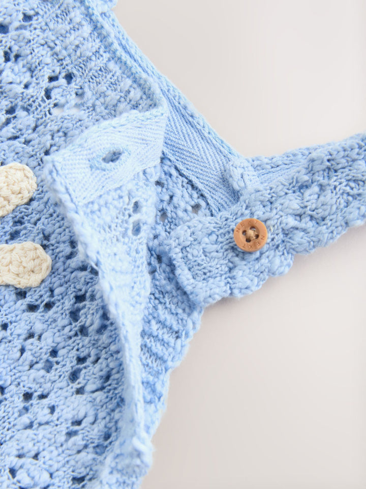Blue Daisy Knitted Baby Romper (0mths-2yrs)